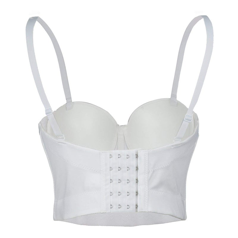 ELLACCI Woment's Pearls Beaded Bustier Crop Top Club Party Sexy Corset Top Bra White Medium - Image 3